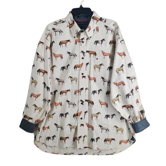 Vtg Y2K Davey Jones Tommy Hilfiger Shirt Mens XL Button LS Horses Equestrian - Picture 6 of 10